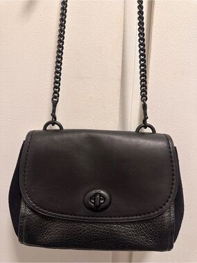 Coach Black Leather Flap Shoulder Bag with Chain Strap
